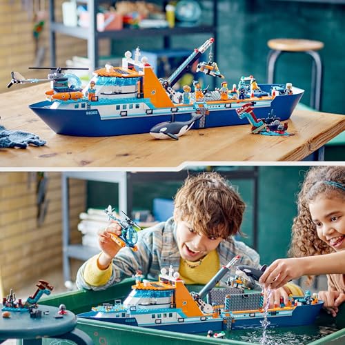 LEGO City 60368 Arktis-Forschungsschiff – Spielzeug-Boot mit Hubschrauber & 7 Minifiguren