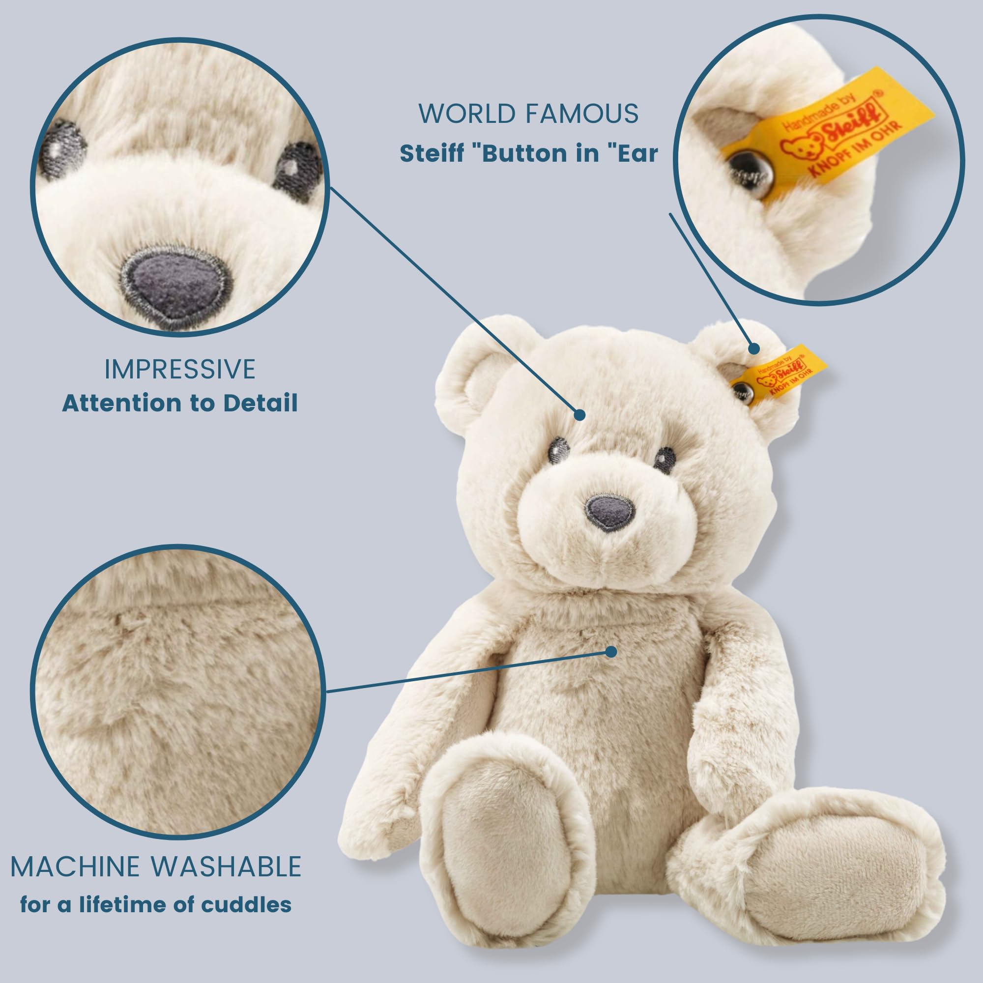 Steiff Bearzy Teddybär beige 28 cm, Stofftier Teddy, Kuscheltier Bär aus Plüsch, zum Kuscheln und Spielen für Babys & Kinder