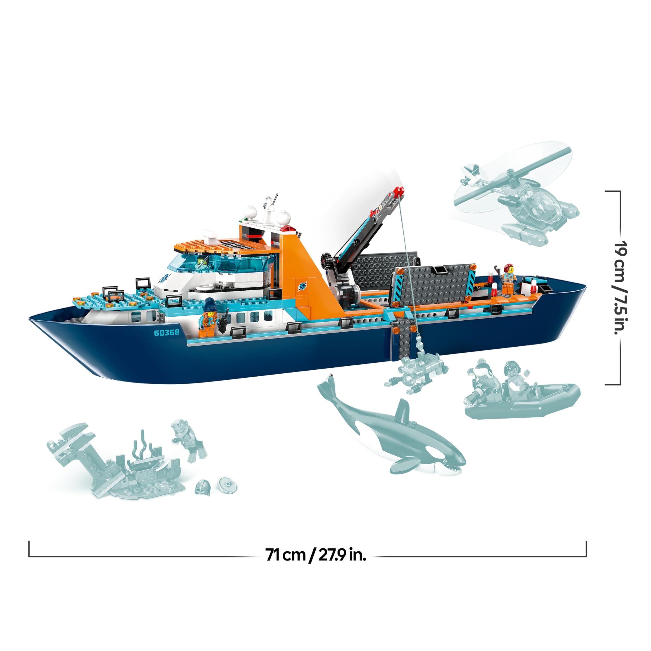 LEGO City 60368 Arktis-Forschungsschiff – Spielzeug-Boot mit Hubschrauber & 7 Minifiguren