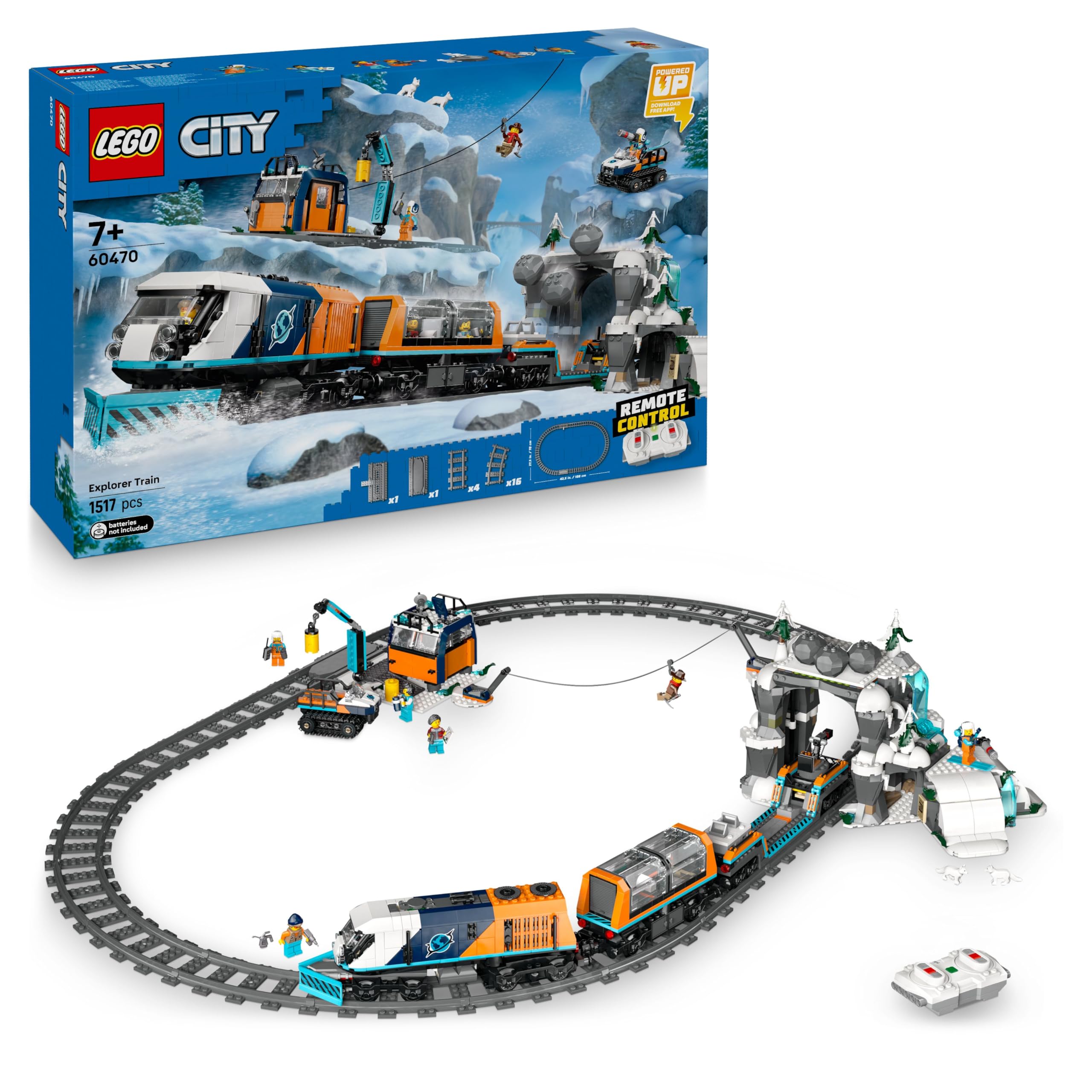 LEGO City 60470 Arktis-Polarexpress – Zug mit Schneepflug, 22 Gleisen, 6 Figuren & Fernsteuerung