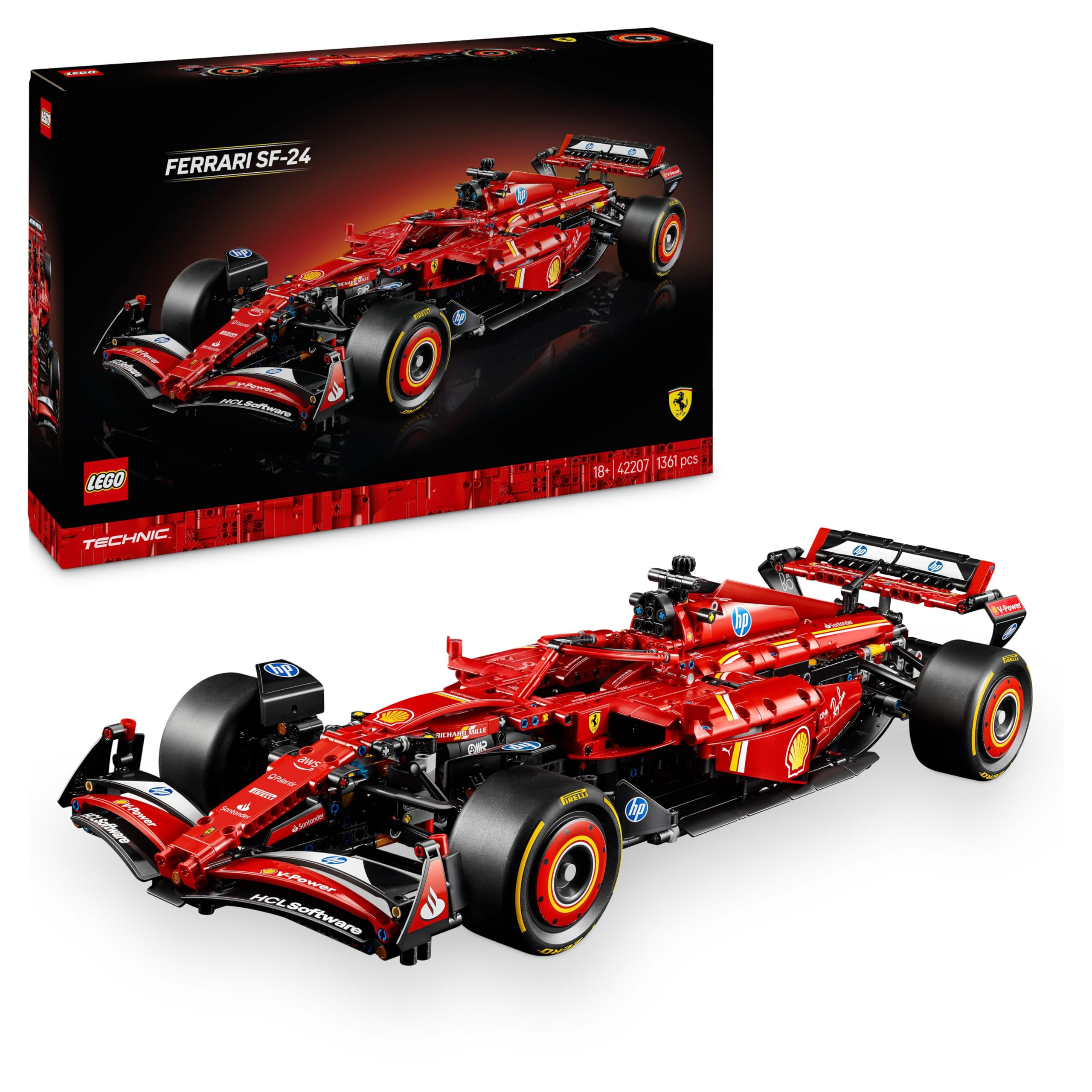 LEGO Technic 42207 Ferrari SF-24 F1 Rennwagen – Modellauto im Maßstab 1:8 mit V6-Motor & Lenkung