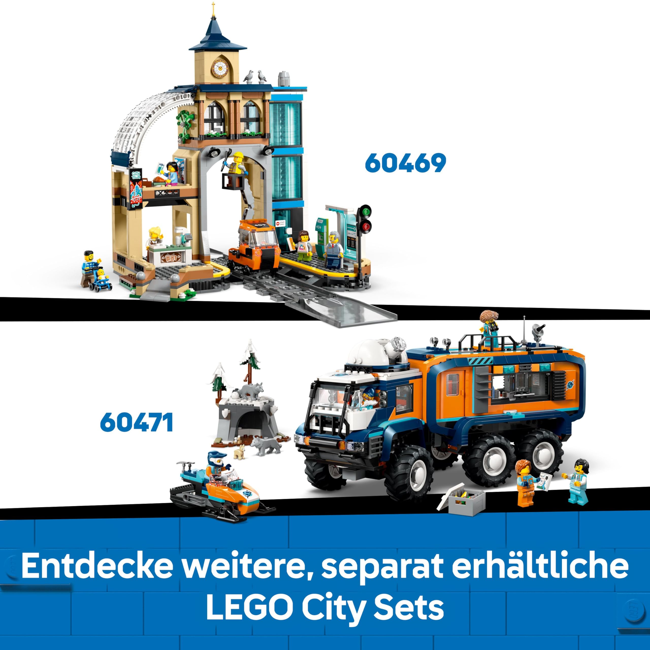 LEGO City 60470 Arktis-Polarexpress – Zug mit Schneepflug, 22 Gleisen, 6 Figuren & Fernsteuerung