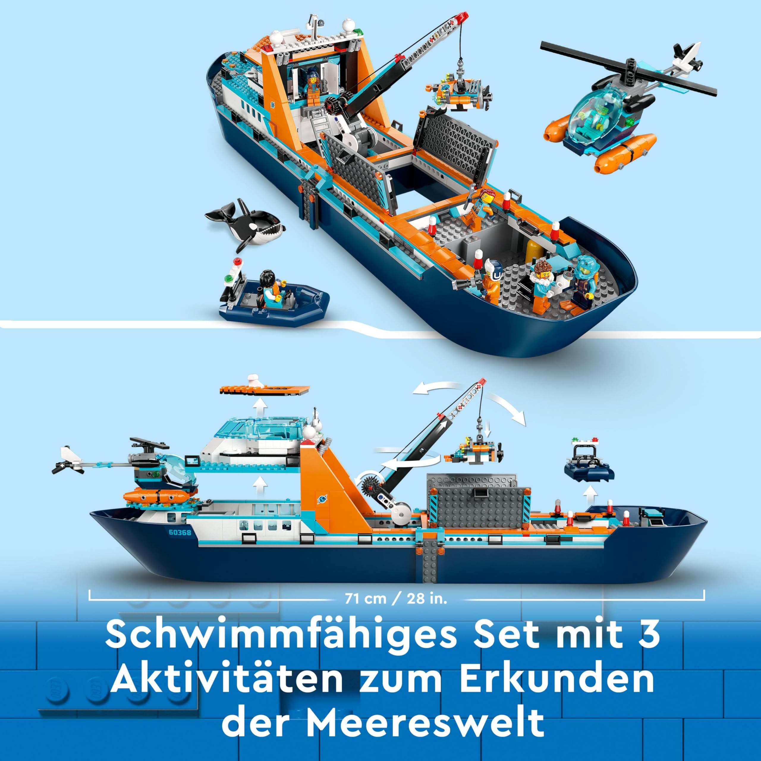 LEGO City 60368 Arktis-Forschungsschiff – Spielzeug-Boot mit Hubschrauber & 7 Minifiguren
