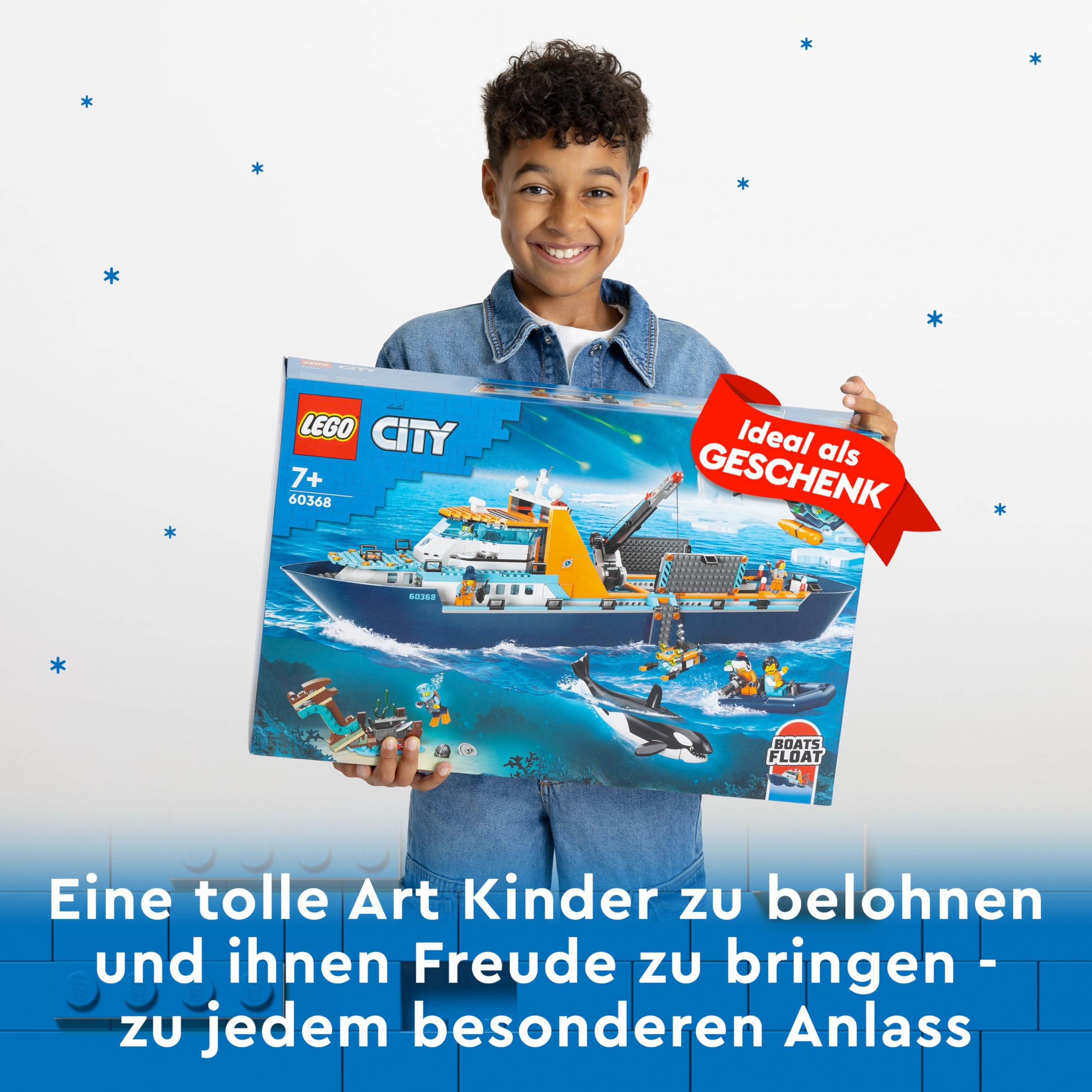 LEGO City 60368 Arktis-Forschungsschiff – Spielzeug-Boot mit Hubschrauber & 7 Minifiguren