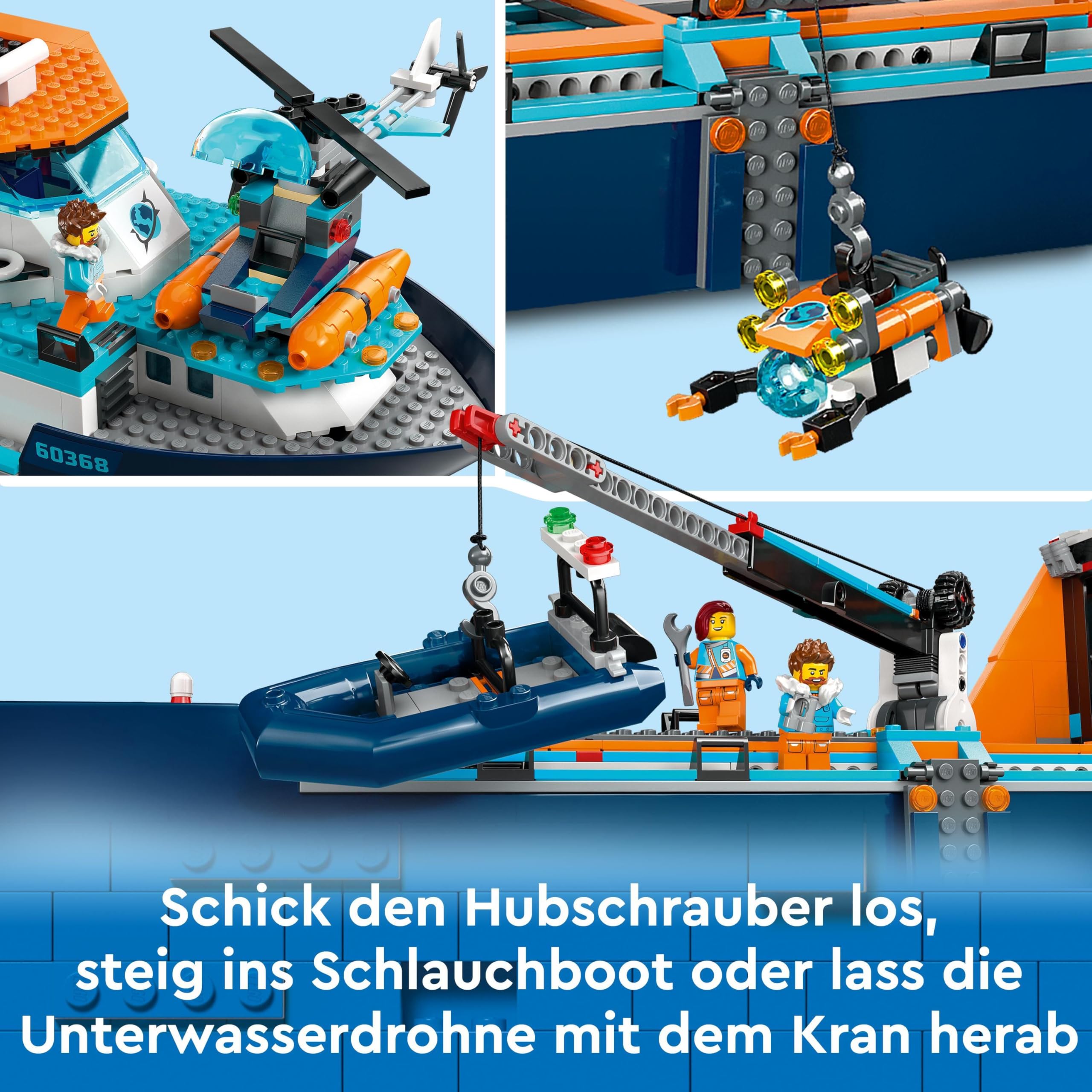 LEGO City 60368 Arktis-Forschungsschiff – Spielzeug-Boot mit Hubschrauber & 7 Minifiguren