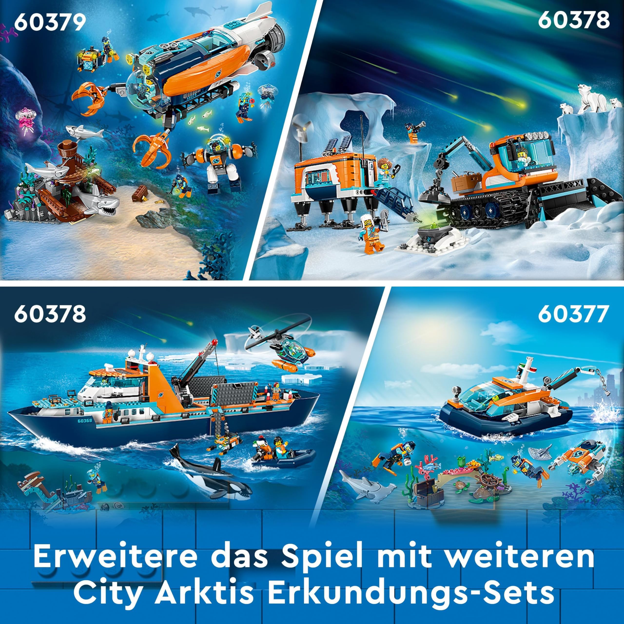 LEGO City 60368 Arktis-Forschungsschiff – Spielzeug-Boot mit Hubschrauber & 7 Minifiguren