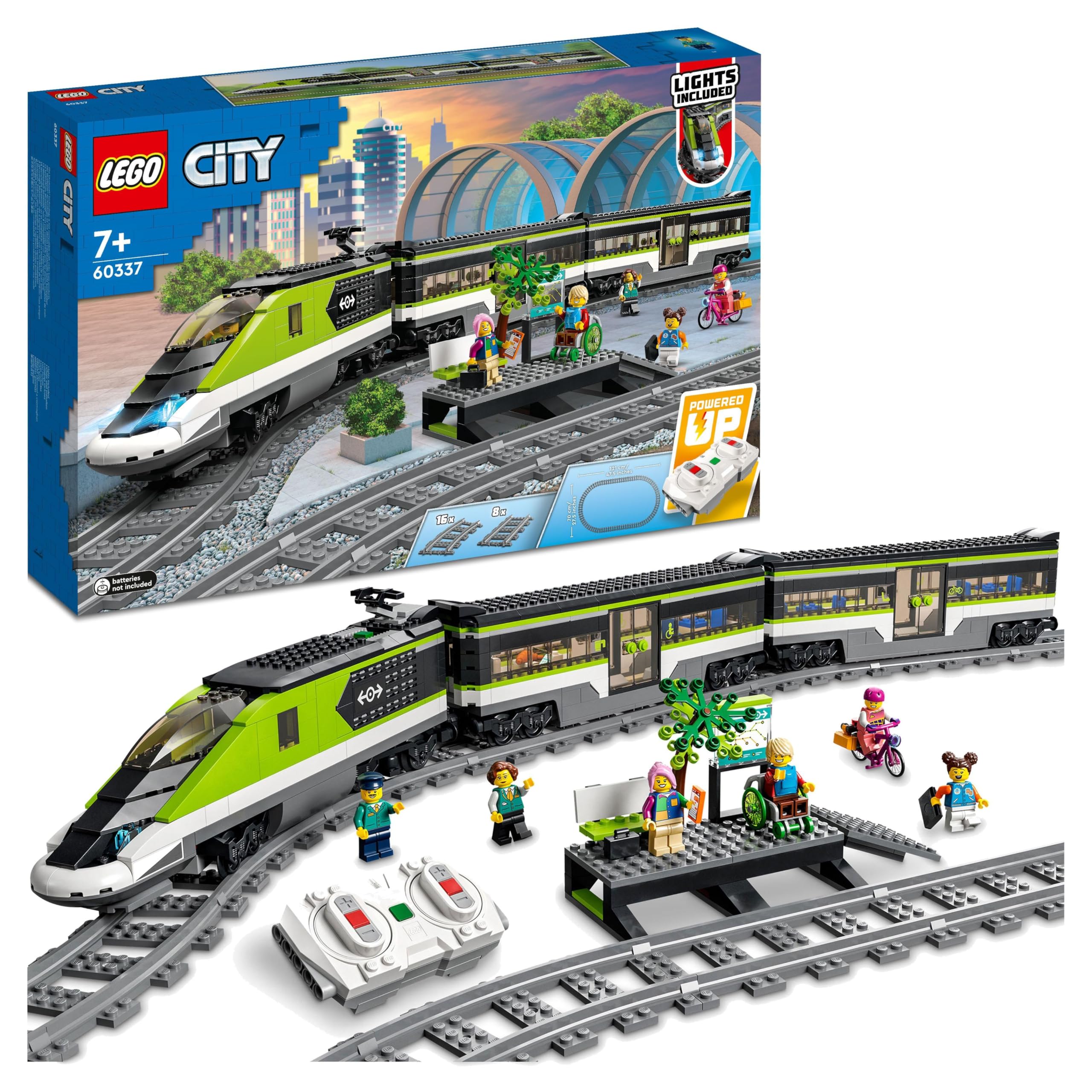 LEGO City 60337 Personen-Schnellzug – Ferngesteuerter Zug mit Licht, 24 Gleisteilen & 6 Figuren