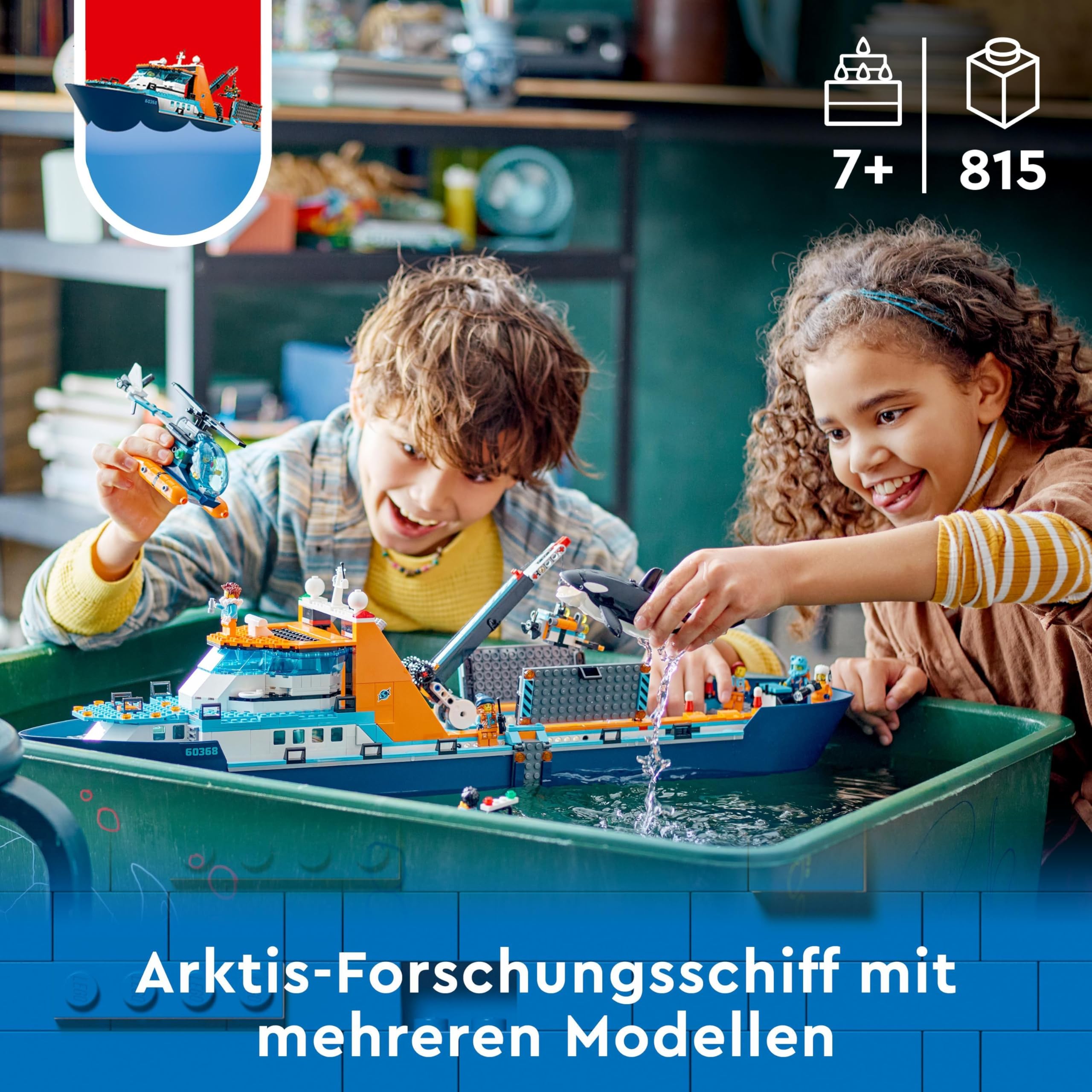 LEGO City 60368 Arktis-Forschungsschiff – Spielzeug-Boot mit Hubschrauber & 7 Minifiguren