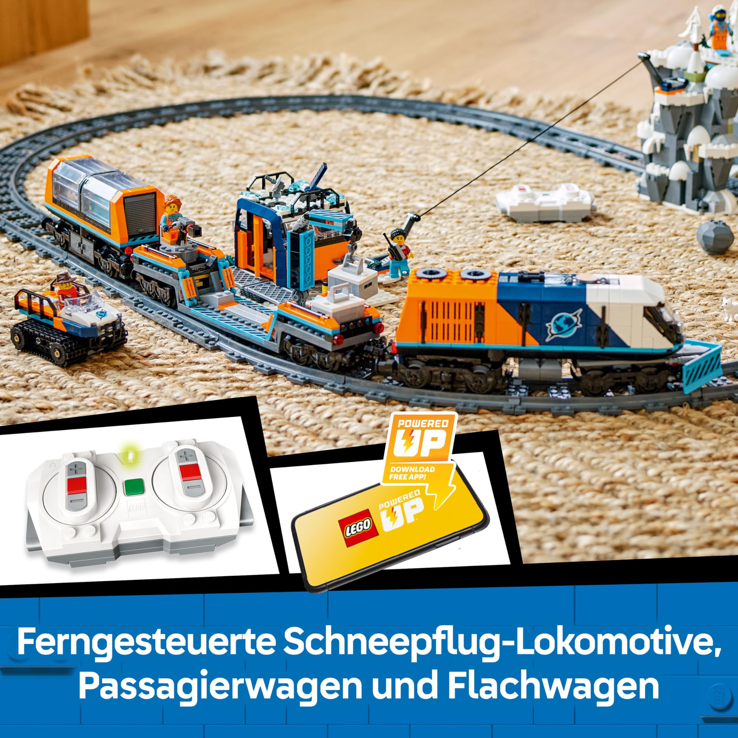 LEGO City 60470 Arktis-Polarexpress – Zug mit Schneepflug, 22 Gleisen, 6 Figuren & Fernsteuerung