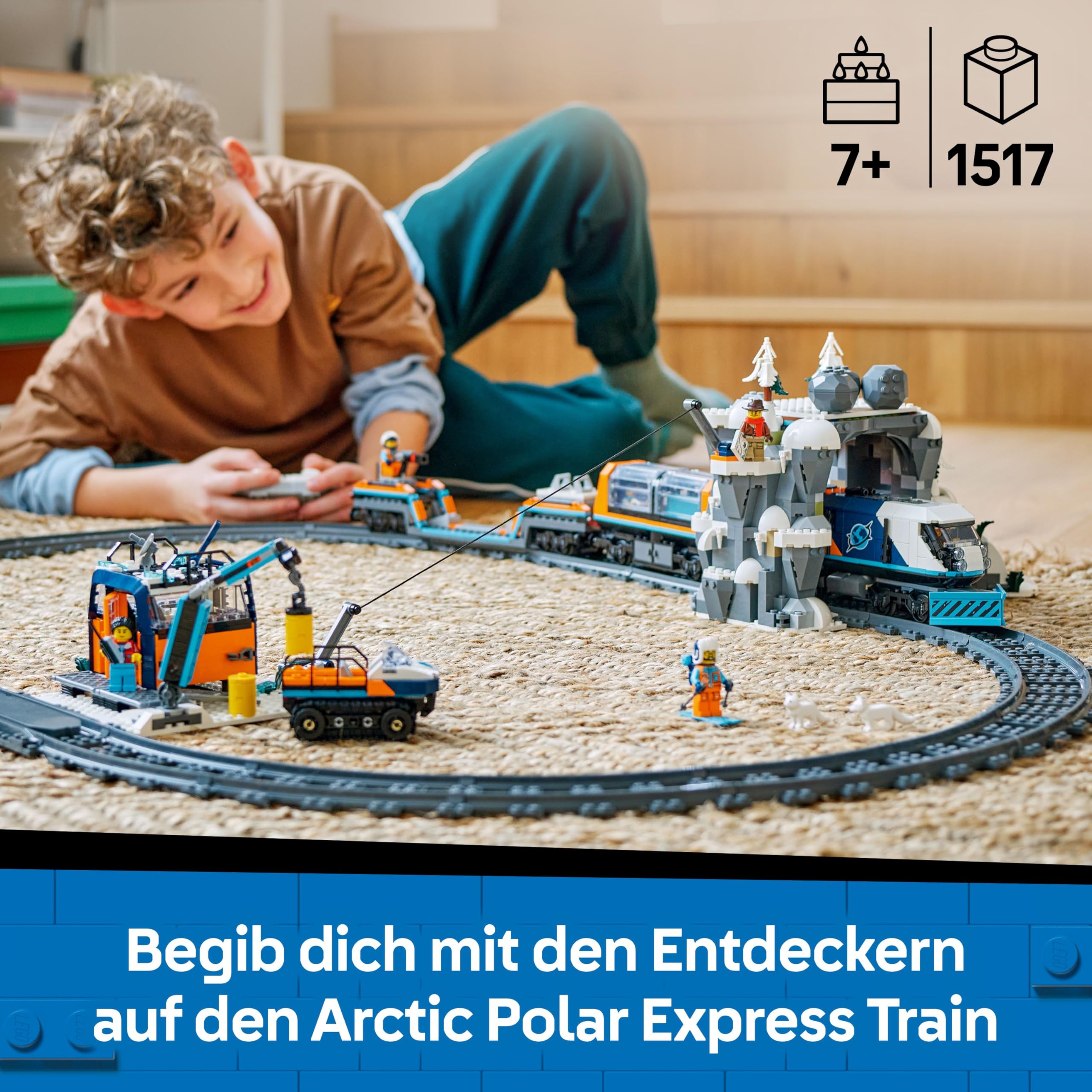 LEGO City 60470 Arktis-Polarexpress – Zug mit Schneepflug, 22 Gleisen, 6 Figuren & Fernsteuerung