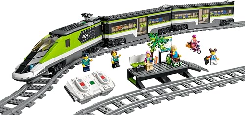 LEGO City 60337 Personen-Schnellzug – Ferngesteuerter Zug mit Licht, 24 Gleisteilen & 6 Figuren