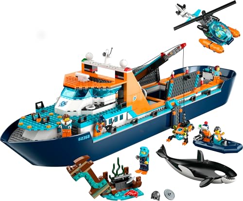 LEGO City 60368 Arktis-Forschungsschiff – Spielzeug-Boot mit Hubschrauber & 7 Minifiguren