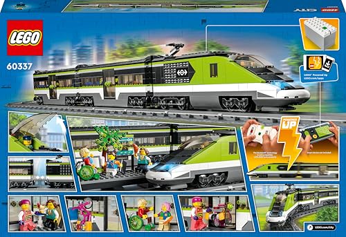 LEGO City 60337 Personen-Schnellzug – Ferngesteuerter Zug mit Licht, 24 Gleisteilen & 6 Figuren