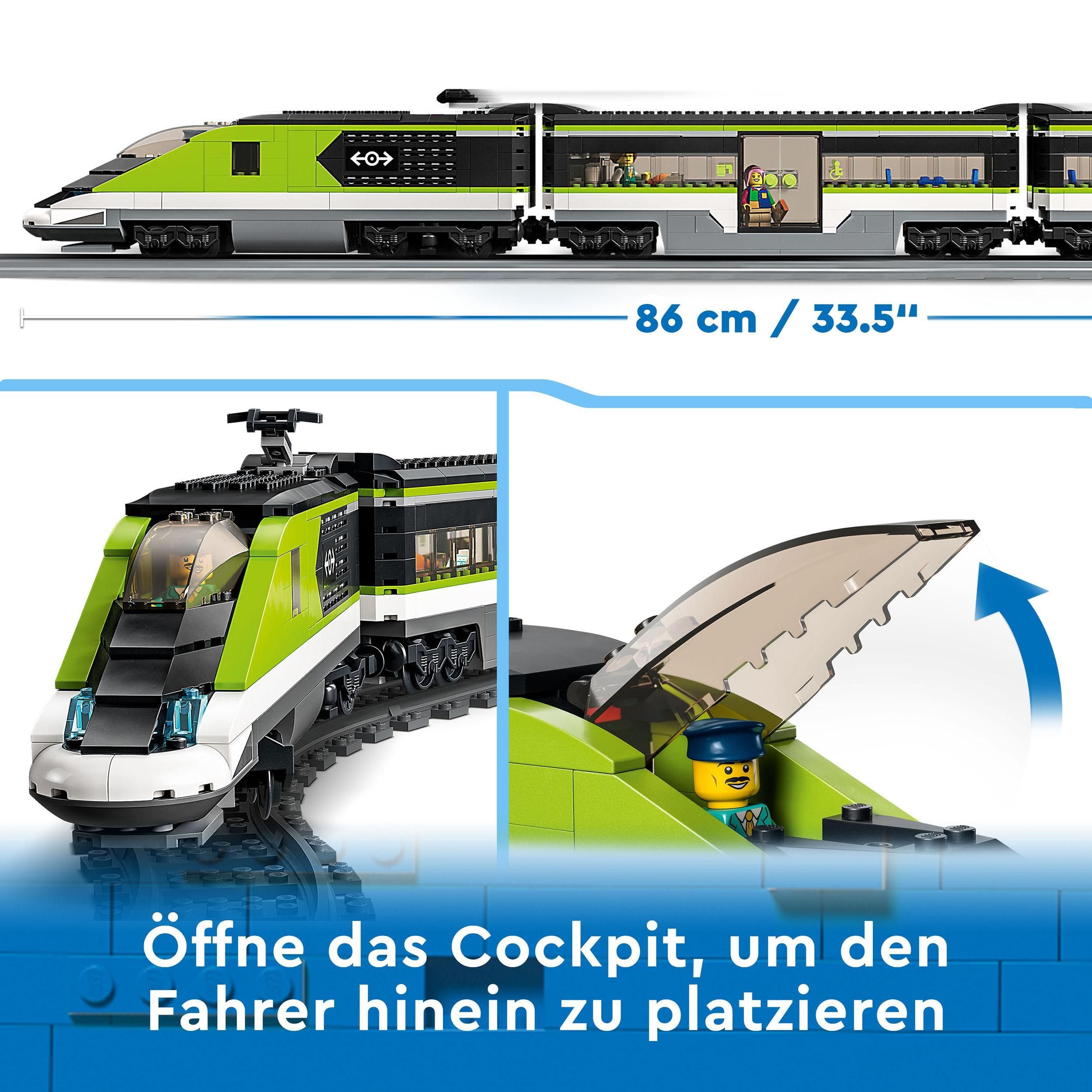 LEGO City 60337 Personen-Schnellzug – Ferngesteuerter Zug mit Licht, 24 Gleisteilen & 6 Figuren