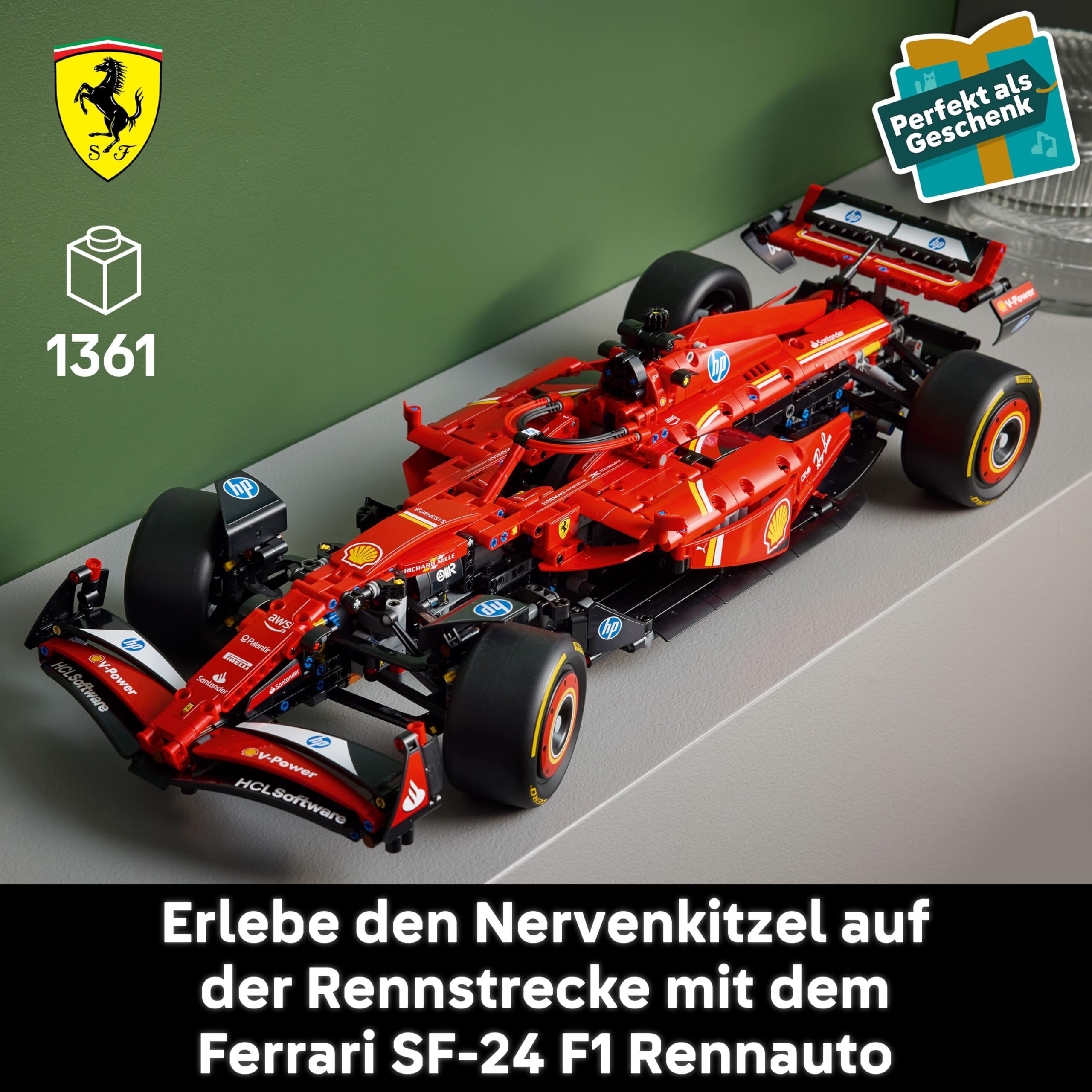 LEGO Technic 42207 Ferrari SF-24 F1 Rennwagen – Modellauto im Maßstab 1:8 mit V6-Motor & Lenkung