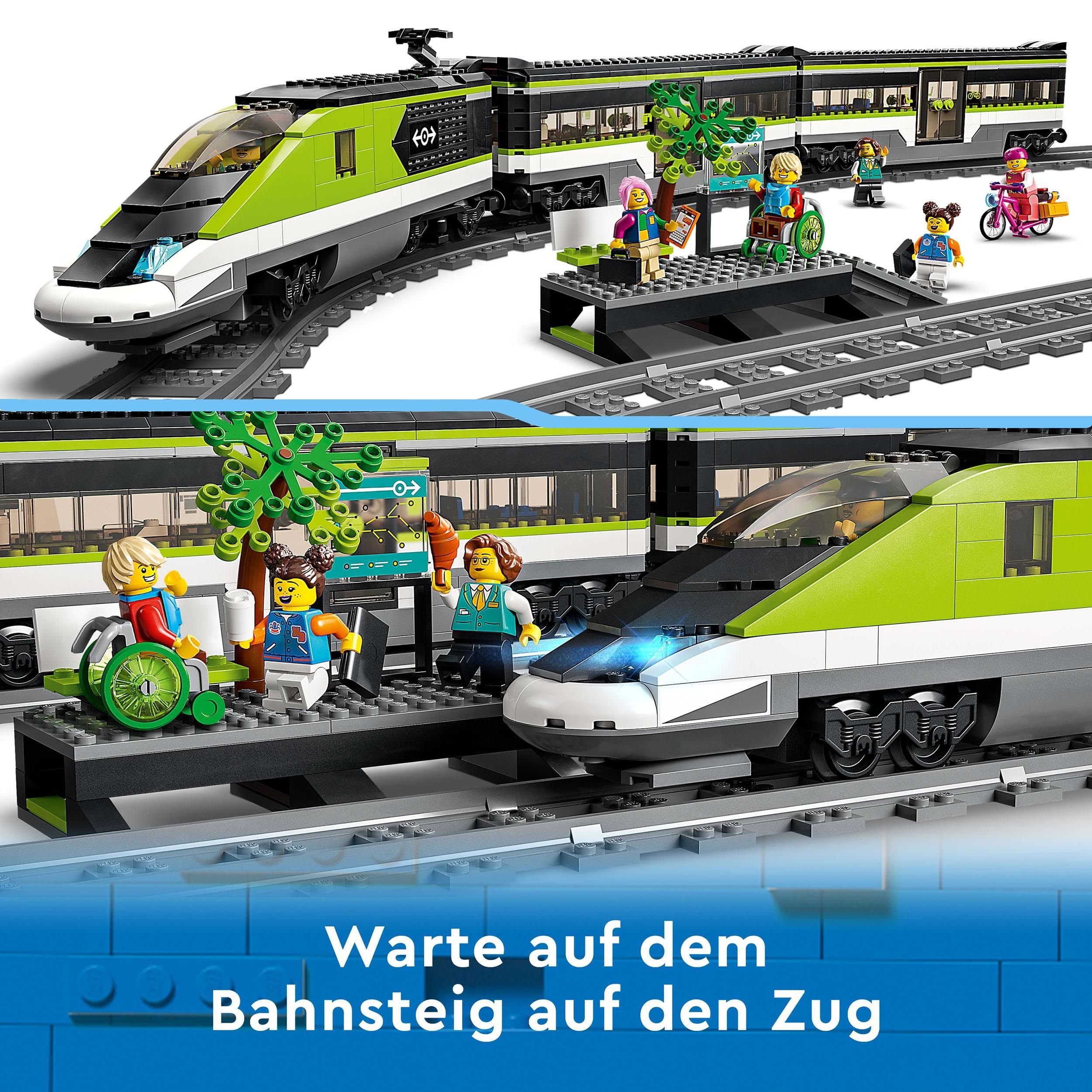 LEGO City 60337 Personen-Schnellzug – Ferngesteuerter Zug mit Licht, 24 Gleisteilen & 6 Figuren